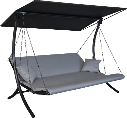 Angerer Freizeitmöbel GmbH Hollywoodschaukel Swing Zip - Gartenschaukel Made in Germany - Schaukel zum Sitzen, Liegen und Entspannen - inklusive Bett-Funktion - einfache Montage (Hellgrau wetterfest)