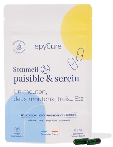 EPYCURE - Cure Sommeil Paisible & Serein - Endormissement Rapide, Sommeil Réparateur, Sans Accoutumance - 99,6% Naturel - Valériane, Kudzu, Magnésium - 1 Mois - Vegan - Fabriqué en France