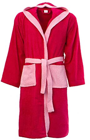 Morbidissimi Accappatoio Spugna Adulto Bicolor Con Cappuccio, Cinturino e 2 Tasche, Accappatoi Uomo Donna Morbidi 400 gr/mq Puro Cotone Y780 (Accappatoio Fucsia-Rosa, L)