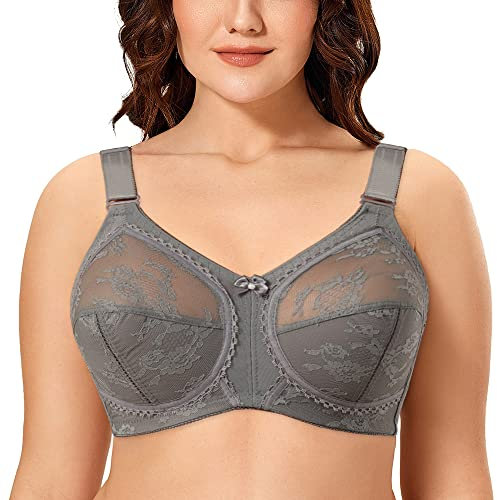 Ayigedu Women's Non Wired Non-Padded Minimizer Lace Plus Size Full Coverage Support Bra 36B Grey