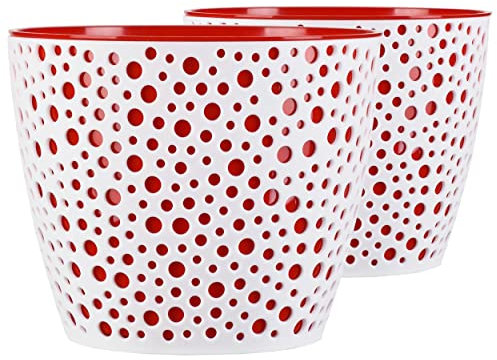 Tymar Blumentopf, 2er-Pack, Übertopf aus Kunststoff, Moderne, Runde Form, Pflanztopf für Innen,Pflanzgefäß, Pflanzkübel, 6 Größen, 5 Farben, VE01 (ø 19cm, Rot)