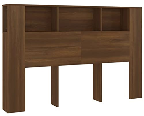 vidaXL Kopfteil Mit Ablagen und Regal - Wand-Kopfteil Bücherregal Betthaupt Schlafzimmer Braun Eichen-Optik 160x18,5x104,5cm