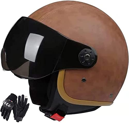Casco Moto In Pelle Retrò Aperto 3/4 Con Mezzi Caschi Stile Vintage, Per Casco Jet Scooter Bici Cruiser Chopper Ciclomotore Approvato DOT/ECE