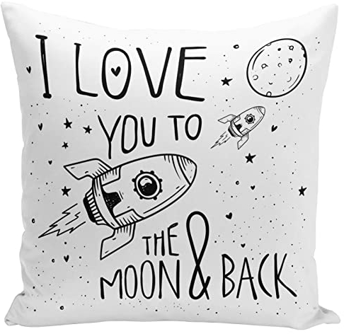 Tassenbrennerei Kissen mit Spruch - I Love You to The Moon & Back - Liebeskissen Geschenk für Freund, Freundin - Ich Liebe Dich bis zum Mond und zurück (Kissenhülle + Innenhissen)