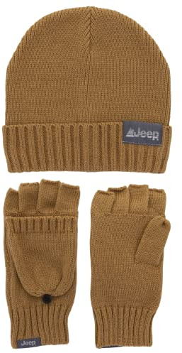 Jeep Unisex-Erwachsene 2-teiliges Mütze und Wandelbaren Handschuhen für Herren und Damen, Einheitsgröße Winter-Zubehör-Set, Hellbraun, Eine Größe passt meistens