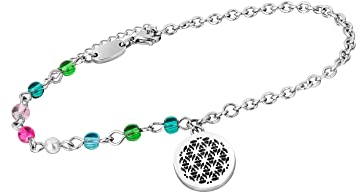 MAGNETIX WELLNESS Magnetarmband Flower of Life I Magnetschmuck silberfarben mit Kristallen & Verlängerungskettchen I Hochwertiges Damen Armband