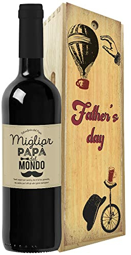 Regalo festa del papà - Bottiglia vino personalizzata e cassa legno - Idea regalo uomo, festa del Nonno, compleanno papà (Vintage, Migliore del mondo)