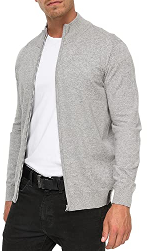 Indicode Herren Lau Strickjacke mit Stehkragen aus 80% Baumwolle | Cardigan für Männer Lt Grey Mix, M
