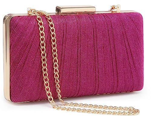 Dasein Borse da sera delle donne Pochette Borse da festa formale Frizioni Borse da sposa Cocktail Prom Borse, Fucsia a 2 pieghe