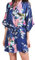 Prohonbec Damen Satin Kimono Morgenmantel mit Gürtel, Pfau und Blumen Muster, V-Ausschnitt Bademantel Kurz Robe Braut Bademantel Nachtwäsche für Tägliche Kleidung, Spa, Brautparty, Marineblau