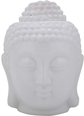 Duftlampe für ätherische Öle, Keramik, weiß, weiß, Buddha-Kopf, Duftlampe für ätherische Öle, Räucherstäbchen, Diffusor, Kerzenhalter