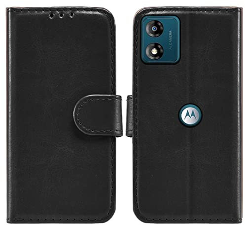 MAU Motorola Moto E13 Phone Case, Black PU Leather Flip Wallet Phone Stand Case Cover with 2 Slot Card Holder for Motorola E13 Phone Case