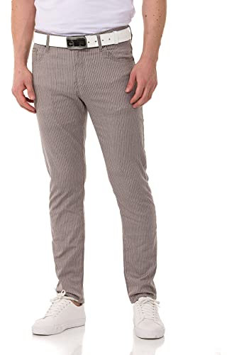 Cipo & Baxx Herren Leinenhose Jeans Denim Gestreift Freizeithose Baumwolle CD841 Grau W40 L32