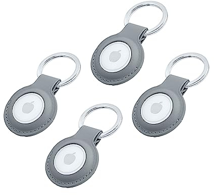 MAGATI Premium Lederhülle für Apple AirTag - Vegan Leder Case mit Robusten Edelstahl Schlüsselring - Tragbare Schutzhüllen und Zubehör für AirTag Tracker - Grau 4er - il Grado
