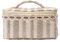 Jen & Co. Kosmetiktasche im Bohemian-Stil, groß, Baumwolle, Reißverschluss, mit Griff und Würfelbeutel, Lavendel, Beige, 9.5x4.5 Inches, Gestreifter Lavendel und Beige