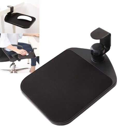 Mouse Tray Home Office Under Desk Clamp On Platform 360° Rotating Extension Board, Wrist Rest Adjustable Computer Hand Bracket Mouse Pad Support Platform(Black)