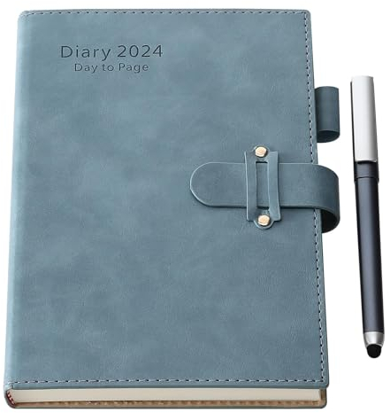 Mljtoyo Kalender 2024 A5, Tagebuch 2024 Seite pro Tag, Hardcover A5 Wochenansicht mit Stift, Monatsplaner von Januar 2024 bis Dezember 2024 mit Aufklebern, Gesäßtasche, 352 Seiten, blau