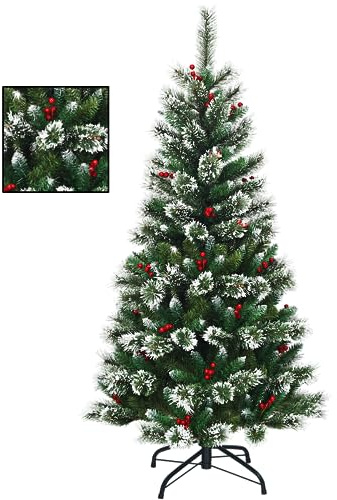KOMFOTTEU Albero di Natale Artificiale 150/180/210/230/270cm in PVC, Albero di Natale ad Apertura Automatica ad Ombrello con Base, Christmas Tree (150 cm, Innevato con Pigne)