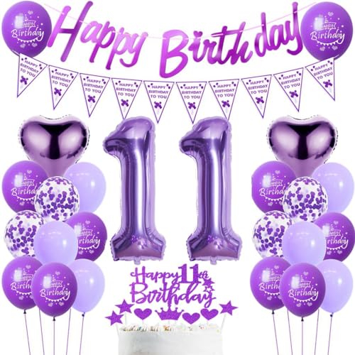 Palloncini e Decorazioni per Compleanno 11 Anni Ragazza - Set Viola per Festa