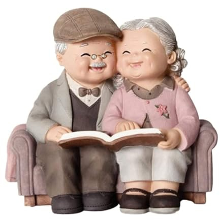 Anyhot Statuetta di Coppia di Anziani, Coppia in Resina Nonni Genitori Regalo di Matrimonio Compleanno, Coppia di Anziani amorevoli Figure Vecchia Vita di Vita per Casa
