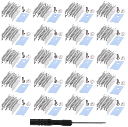 VooGenzek 20 Pièces TO-220 Dissipateur Thermique Isolant Montage Kit, Dissipateur Thermique avec Aiguille + Vis + Rondelle + Isolant Caoutchouc Silicone, pour Transistor MOSFET, 20x15x10 mm