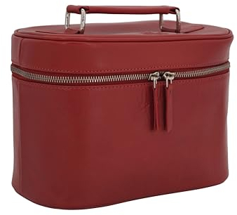 GERMANUS Trousse de toilette Leonie faite à la main en cuir épais, rouge, Contemporain