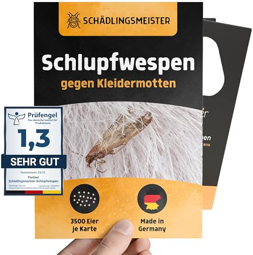 Panteer® Schlupfwespen gegen Kleidermotten – 15 Karten à 5 Lieferungen gegen Motteneier – Hoch wirksam, Biologisch & Nachhaltig - Kleidermotten bekämpfen - Alternative zu Mottensprays -Made in Germany
