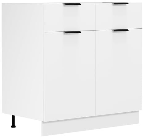 VCM Küchenschrank | Maße ca. H. 82 x B. 80 x. T. 46 cm | Unterschrank mit Zwei Drehtüren und Zwei Schubladen | Küchenmöbel – Fasola Weiß