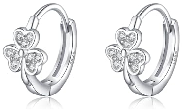 SLUYNZ 925 Sterling Silber CZ Kleeblatt Creolen für Damen - Huggie Ohrringe Clover (A-Silver)