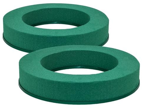 Nass Steckschaum Kranz 25cm mit ringförmiger Plastikunterlage 2er Set - für Profi Floristen & Hobby Bastler - Frischblumen Steckschwamm Ring - Blumen Steckmasse - Floristik Zubehör & Floristikbedarf