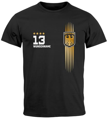 MoonWorks® Herren T-Shirt Deutschland Fußball EM-Shirt 2024 personalisierbar Wunschname und Trikotnummer WM Fanshirt Personalisierbar schwarz XXL
