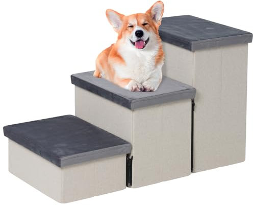 Escaleras Plegables para Mascotas de 3 peldaños para Perros, Gatos, Plegable con Mucho Espacio de Almacenamiento, también Adecuada como Escalera para Gatos, 74x33x44 cm