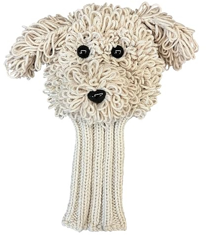Lustige Golfschlägerhaube, handgefertigt, gehäkelt, Goldendoodle, goldene Kritzelei-Tiere, Plüsch-Schlägerhaube