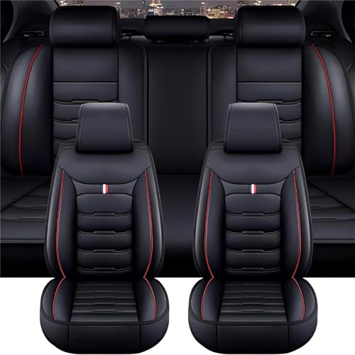 JJNIENUS Auto Sitzbezüge Sets Für Seat Leon Ibiza Arona Ateca Altea Exeo Ibl Ibx Toledo, 5-Sitze Leder PU Vordersitze und Rückbank Schonbezüge Komfortabler Atmungsaktiv Innenraum Zubehör,C/Black-Red