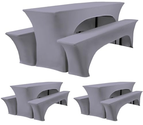 HASJOIN DREI 3er-Set Biertischhussen 220 x 50 x 70 cm, hussen bierzeltgarnitur, hellgrau, Stretch-Bezüge für Biertisch-und Bankgarnituren, Bierbankhussen, Spandex-Bierzeltgarnitur für Bankett