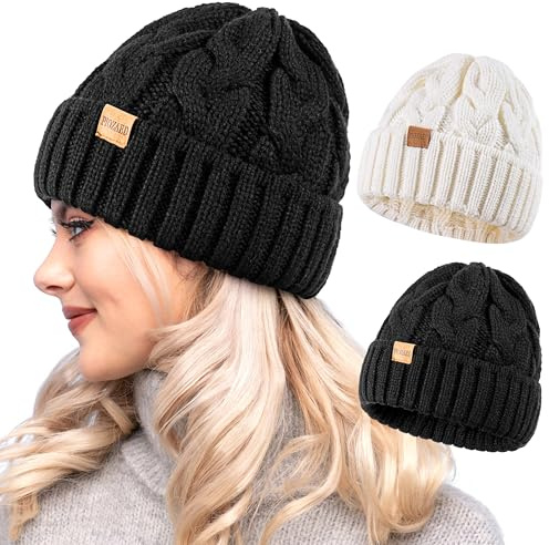 PIOZAED Womens Winter gestrickt Beanie Hut Stricken warme Skull Cap Skull Cap Beanie für Frauen 2 Packs
