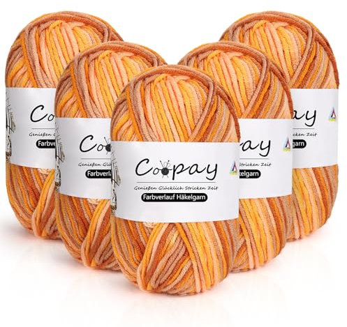 Coopay Wolle zum Häkeln, 5 x 50g Farbverlauf Häkelgarn, 5-Fädig Wolle zum Stricken, Weicher Dicke Wolle zum Häkeln, Bunt Garn zum Stricken Häkeln, Schönes Acrylgarn für Anfänger, Orangene Blume