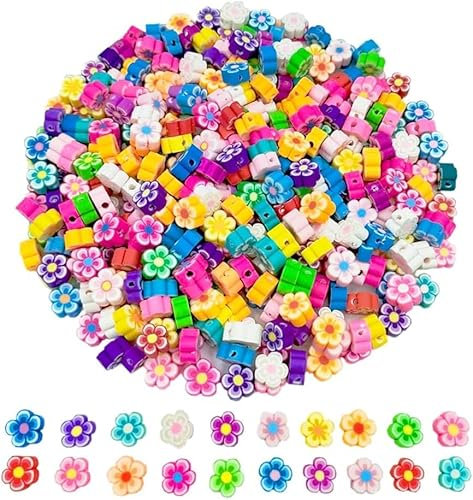 LYTIVAGEN 200 Stück Blumen Perlen zum Auffädeln Blumen Tonperlen Bastelperlen Polymer Clay Beads Bunte Armband Blumenperlen Ton Blumenform Schmuckperlen für DIY Armband Halskette Schmuck