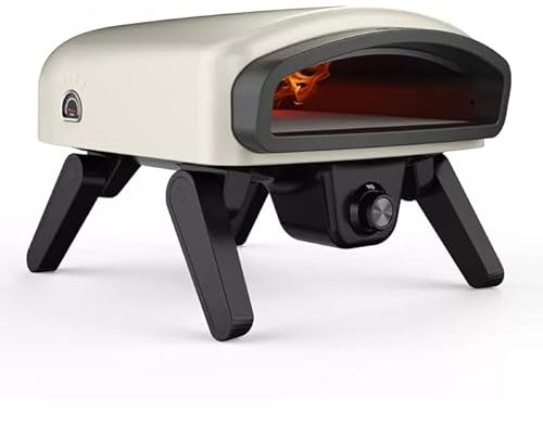 Nero Forno portatile per pizza a gas da 14 pollici, pietra per pizza antiaderente, isolamento a doppia parete | 550°C in 15 min | Collegamento gas incluso, perfetto per esterni e barbecue (latte)