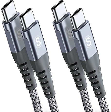 2 cavi PD, da USB-C a USB-C da 60 W, 5 m, ricarica rapida, in nylon intrecciato, per iPhone 16, 15 Pro Max, Samsung Galaxy S24, S23, S22, S21, Ultra, FE Plus, Note 20, iPad Pro, MacBook Air Pixel