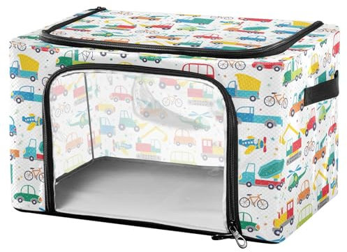Cartoon Cars Collection Unterbett-Organizer, transparentes Fenster, zusammenklappbare Behälter mit Deckel für Kleidung, Doppelreißverschluss, Bücherregal