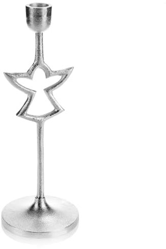 com-four® Kerzenhalter im Engel-Design - einarmiger Kerzenständer mit rundem Fuß - einflammiger Kerzenleuchter für Weihnachten (silberfarben - Engel)