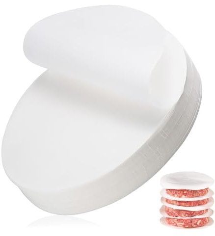 SGERUFZ 200 Pezzi Carta Oleata per Hamburger, Antiaderente Fogli Separatori Rotondi, Carta da Forno per Hamburger Torta di Carne, Polpette, Accessori per Barbecue, per Alimenti, Forno Fogli (10 cm)