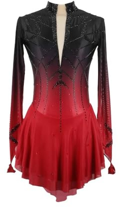 JRUIA Schwarz,L,Professionelles Eiskunstlauf Wettkampf Kleid Für Damen Schwarz Rote Halo Färbung Rollschuhe Rock Für Mädchen Gymnastikanzug