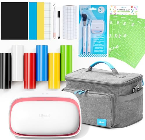 Likcut Glee S501 Plottermaschine, Mini Schneideplotter Verfügbar für Vinyl, Iron on und Karten, Einsteigerset mit Aufbewahrungstasche, Rosa