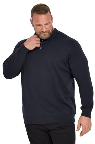 BadRhino Big & Tall Blue Knitted Long Sleeve Polo Shirt - Men's - Plus Size Curve