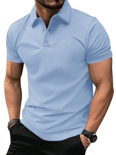 zitysport Mens Work Polo Shirts Short Sleeve Shirt Lightweight Breathable Outdoor Golf Polo Adult Shirt Men Summer Sport Basic Tshirt Tops(Light Blue L)