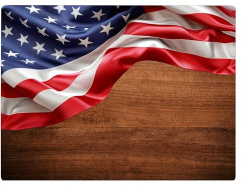 USA-Flagge, patriotische Flagge, drapiert über Holz, Küche, Glas, Schneidebrett, Ozean, dekoratives Geschenk, rustikale alte Glorie, amerikanische Flagge (Holz)