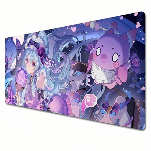 SMXTJBAI Tapis de souris Genshin Impact | Tapis de souris de jeu animé | Tapis de souris XXL 900 x 400 | Grand tapis de bureau | Imperméable – Antidérapant | Yumemizuki Mizuki