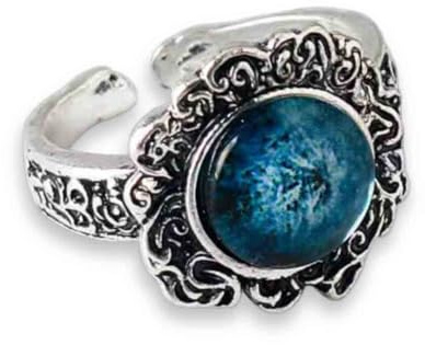 Pidak Ring mit dunklem Mond aus Metall – Gothic-Design mit blauem Stein – Größe verstellbar – Fantasy-Accessoire